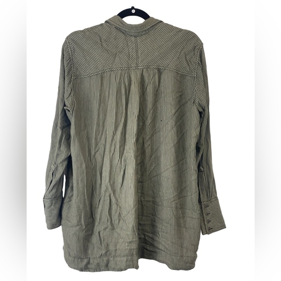 FREE PEOPLE On The Road Green Striped Blouse oversized Medium - Picture 4 of 4